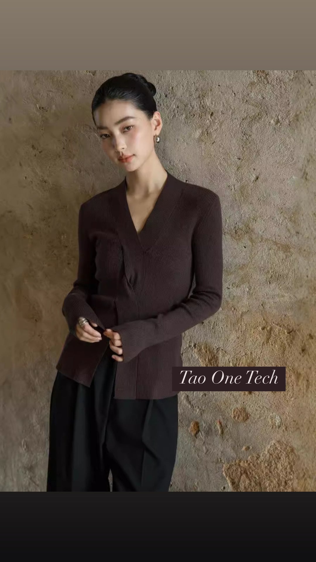 Tao One Tech™ • Zen V-Neck Infinity Sweater • Infinity Swirl Design • Breathable • Non-Itchy • Washable Wool Acrylic Blend