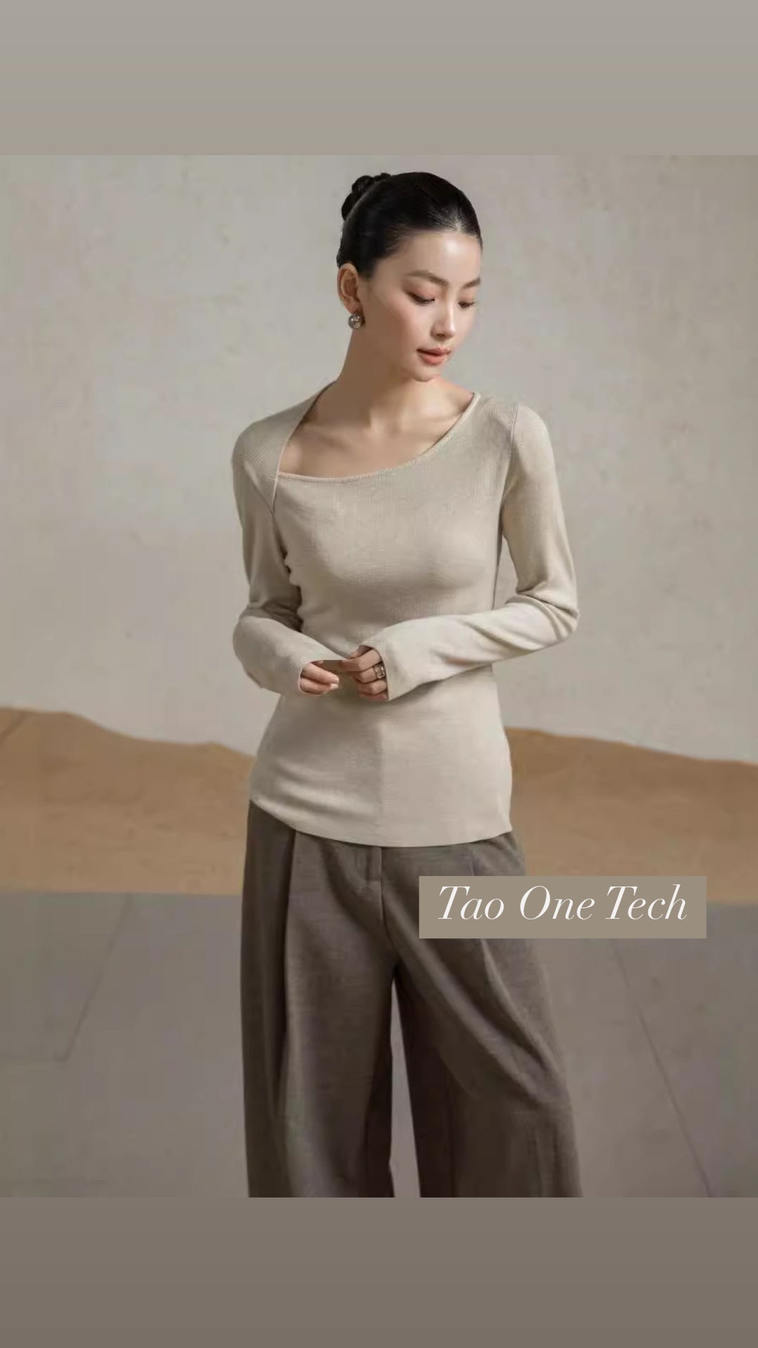 Tao One Tech™ • Zen Moon Crescent Sweater • Oblique Collar • Breathable • Non-Itchy • Washable Wool Acrylic Blend