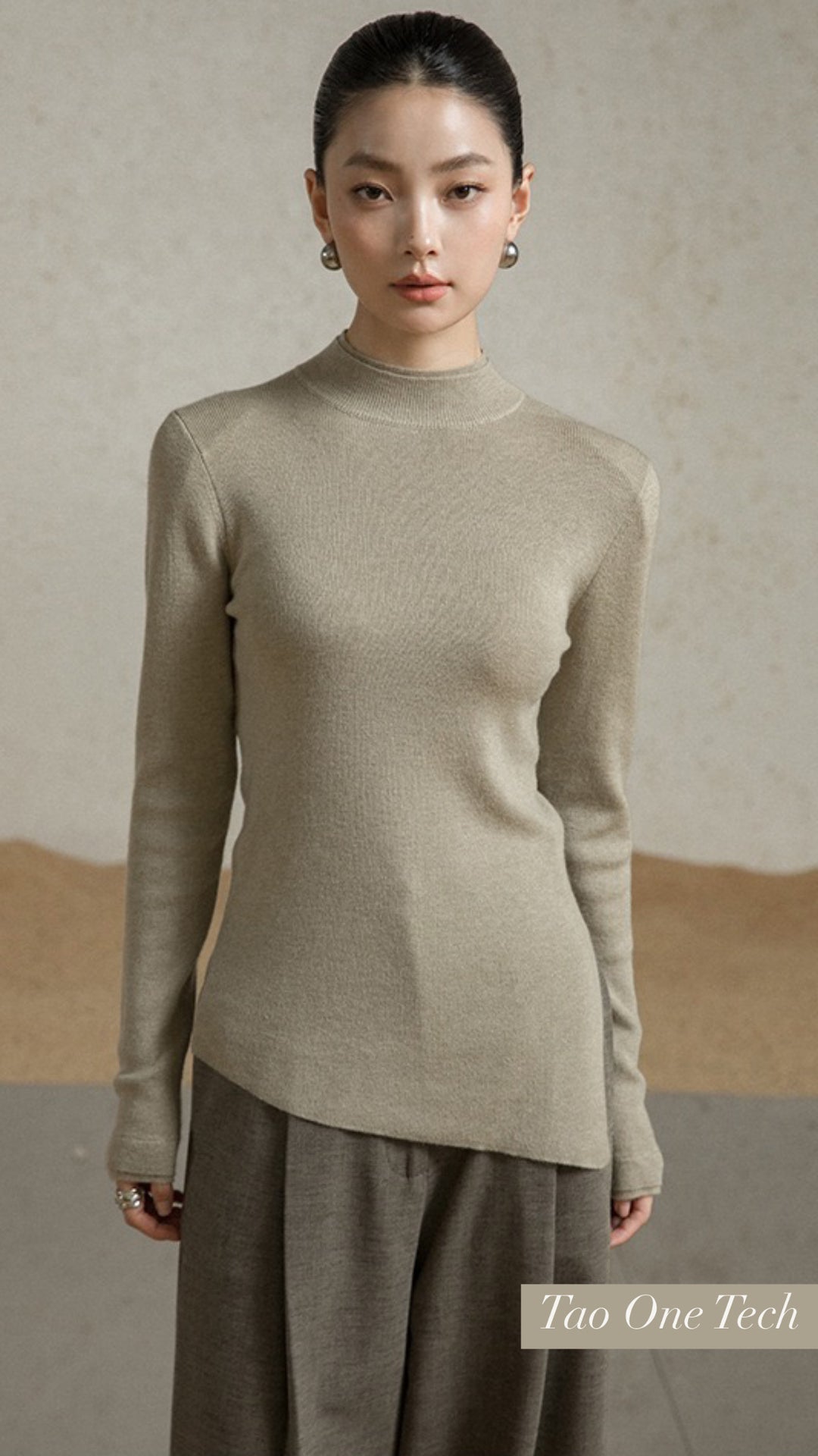 Tao One Tech™ • Zen Half Turtleneck Sweater • Bevel Design • Asymmetrical • Breathable • Non-Itchy • Washable Wool Acrylic Blend