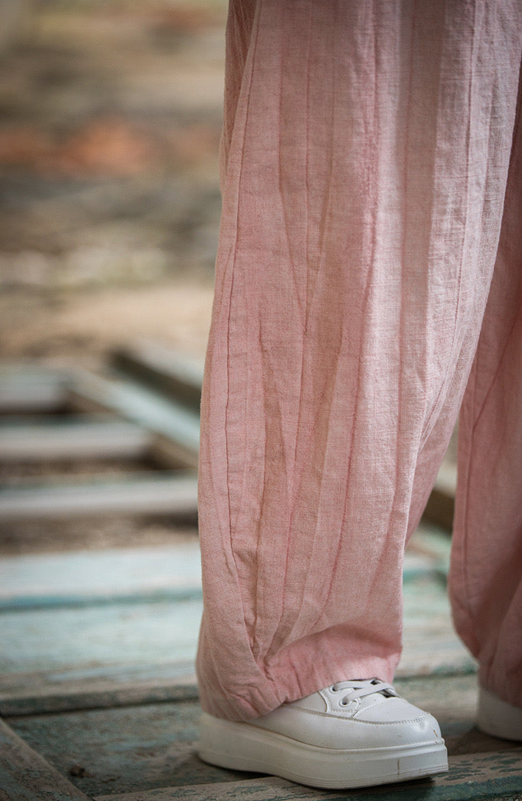 The Dao 道 of Zen Art Flow Pants • Straight Leg Pants • Tie Dye Folds • Linen Ramie Sunscreen Layer • Thick, Breathable, Durable