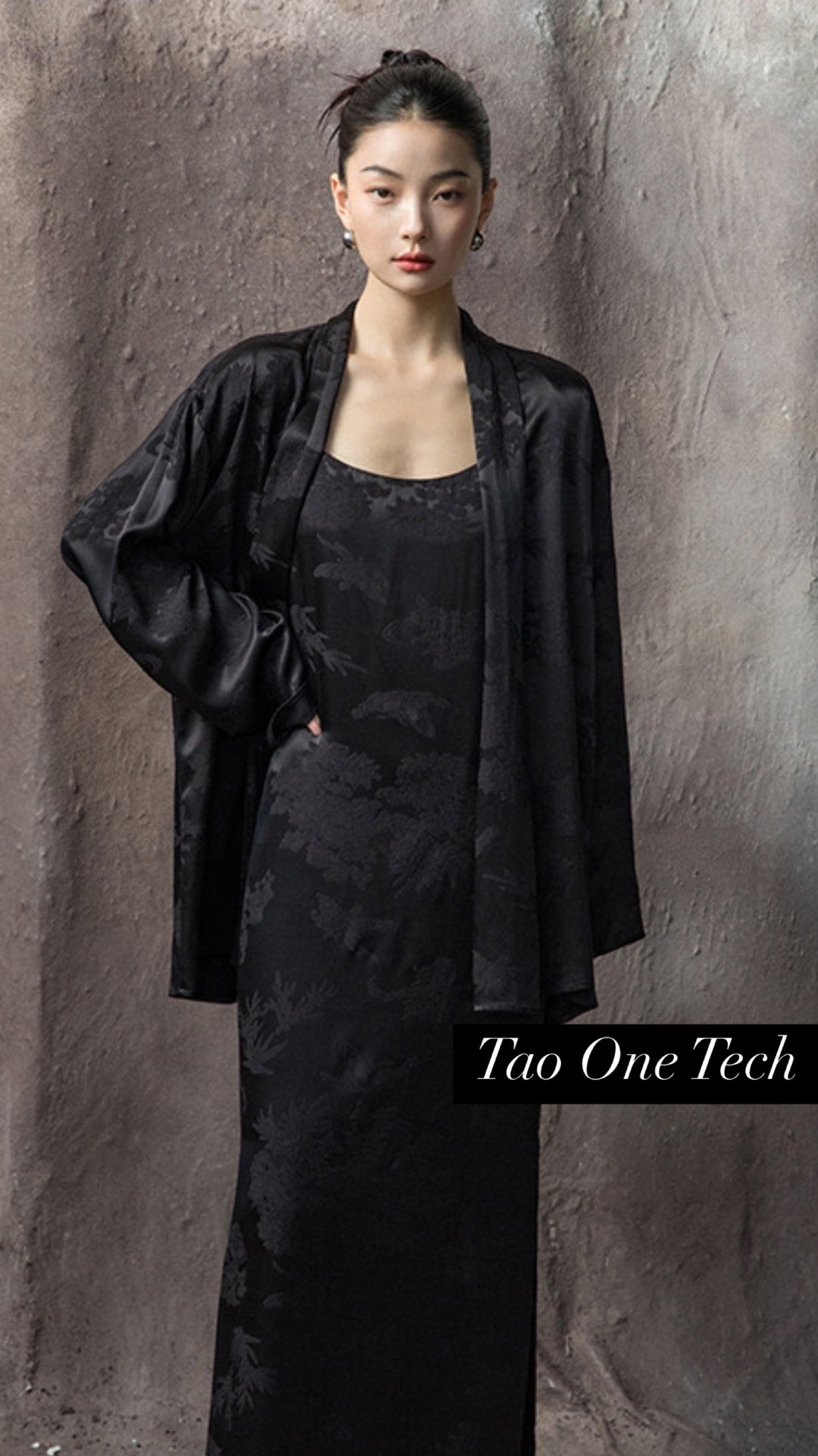 Tao One Tech™ • Floral Jacquard Kimono • with Lace-Up Tassels • Silky Rayon