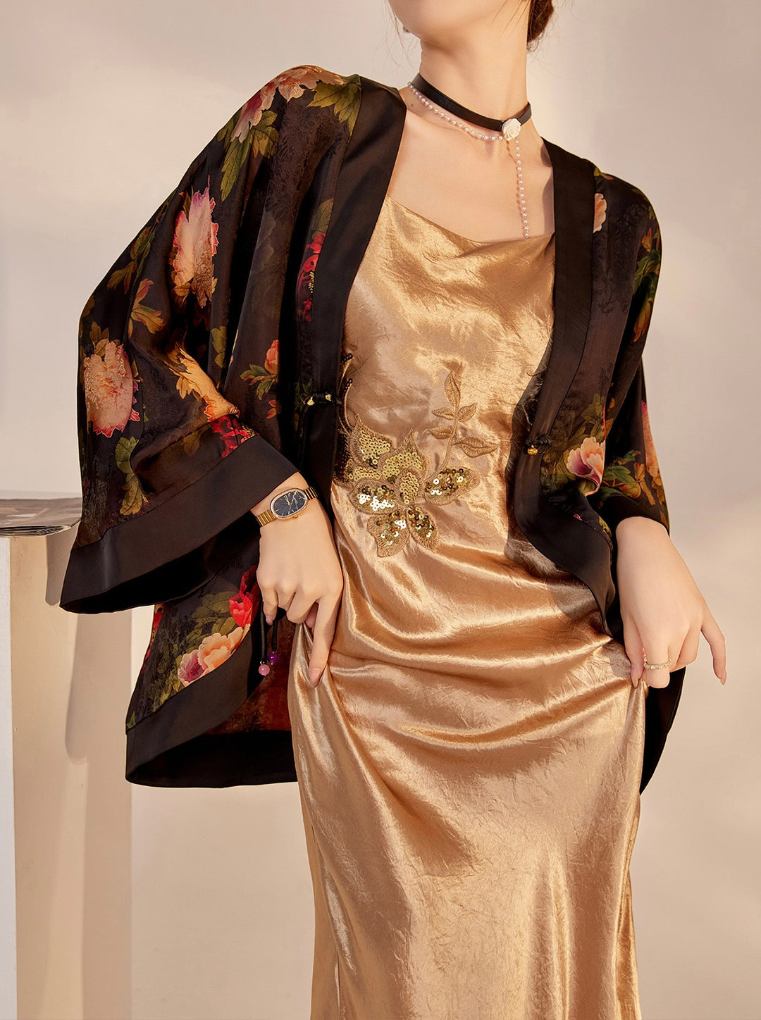 Tao One Tech™ • Zen Floral Kimono • Peony Jacquard Art • Silky • Flowy