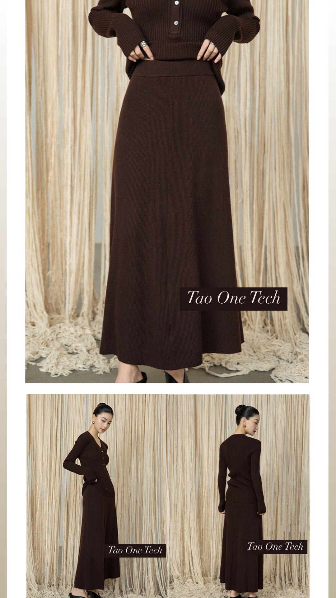 Tao One Tech™ • Zen Lotus Knit Skirt • High Waist • Mid-Length Hip Skirt• Breathable • Non-Itchy • Washable Wool Acrylic Blend