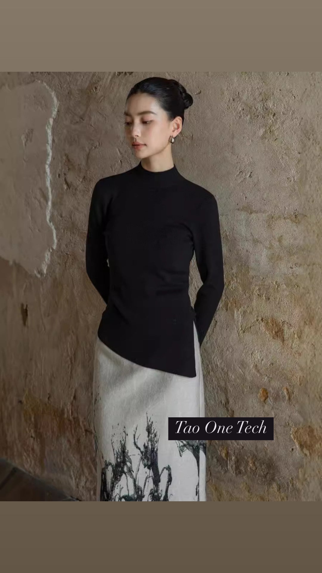 Tao One Tech™ • Zen Half Turtleneck Sweater • Bevel Design • Asymmetrical • Breathable • Non-Itchy • Washable Wool Acrylic Blend