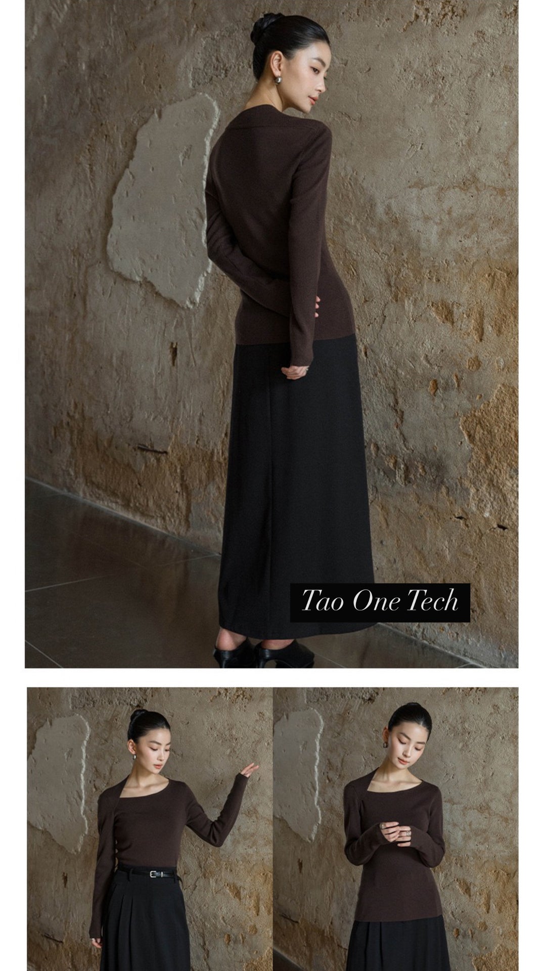 Tao One Tech™ • Zen Moon Crescent Sweater • Oblique Collar • Breathable • Non-Itchy • Washable Wool Acrylic Blend