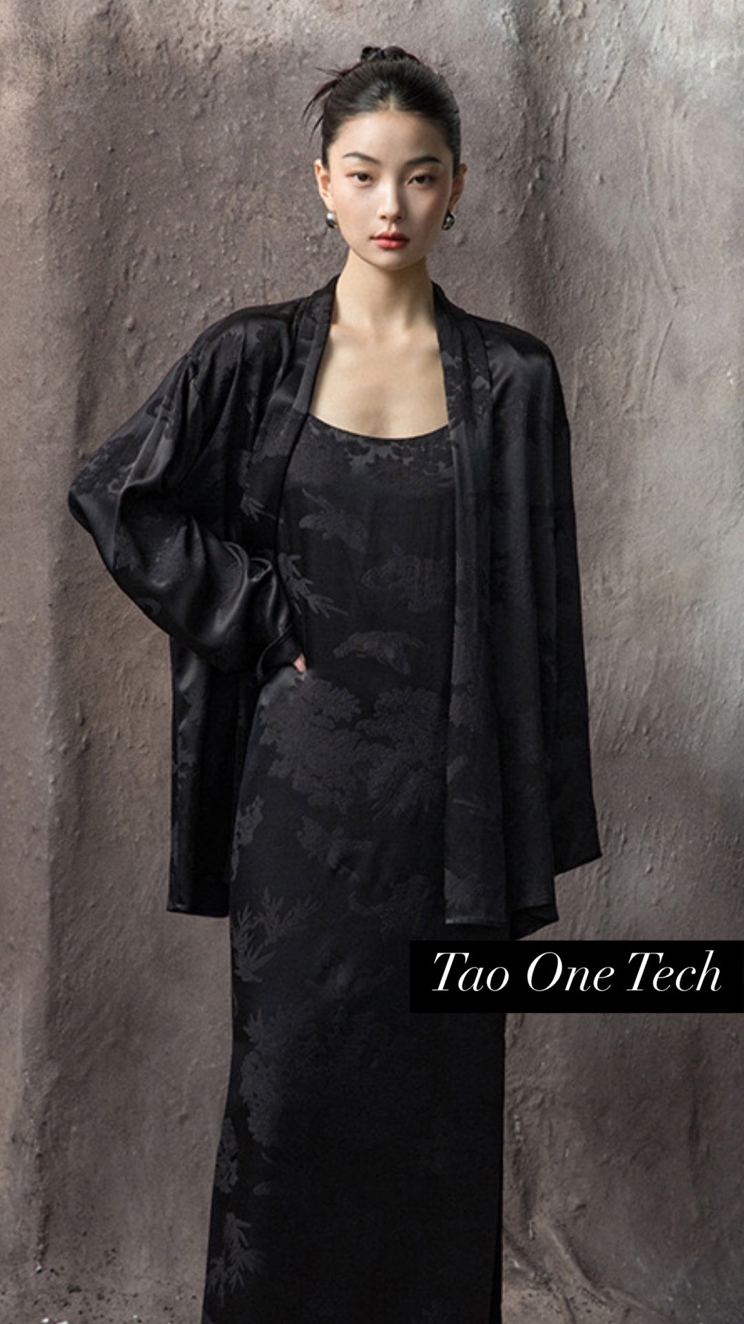 Tao One Tech™ • Floral Jacquard Kimono • with Lace-Up Tassels • Silky Rayon