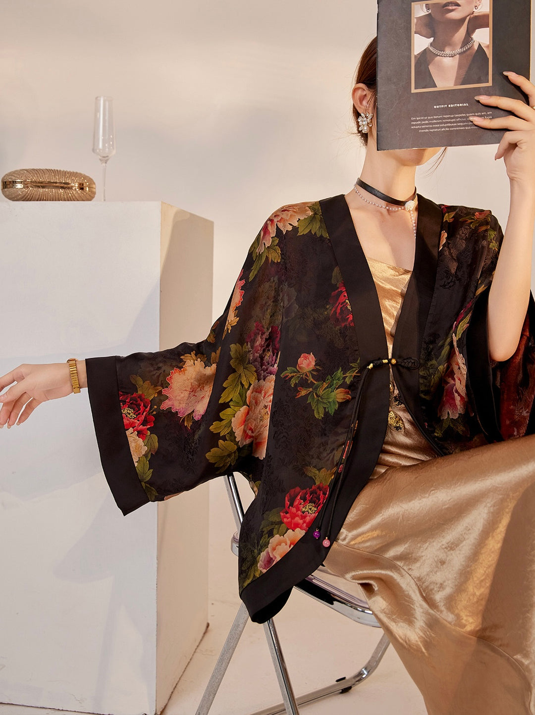 Tao One Tech™ • Zen Floral Kimono • Peony Jacquard Art • Silky • Flowy