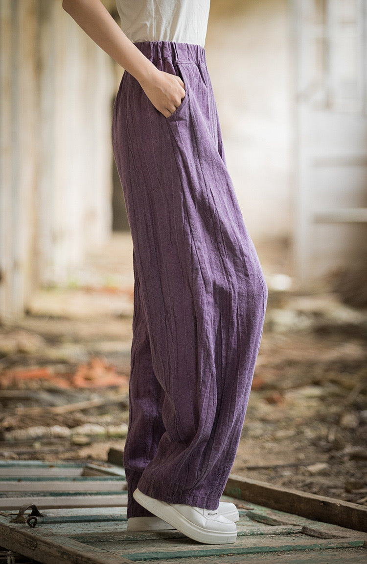 The Dao 道 of Zen Art Flow Pants • Straight Leg Pants • Tie Dye Folds • Linen Ramie Sunscreen Layer • Thick, Breathable, Durable