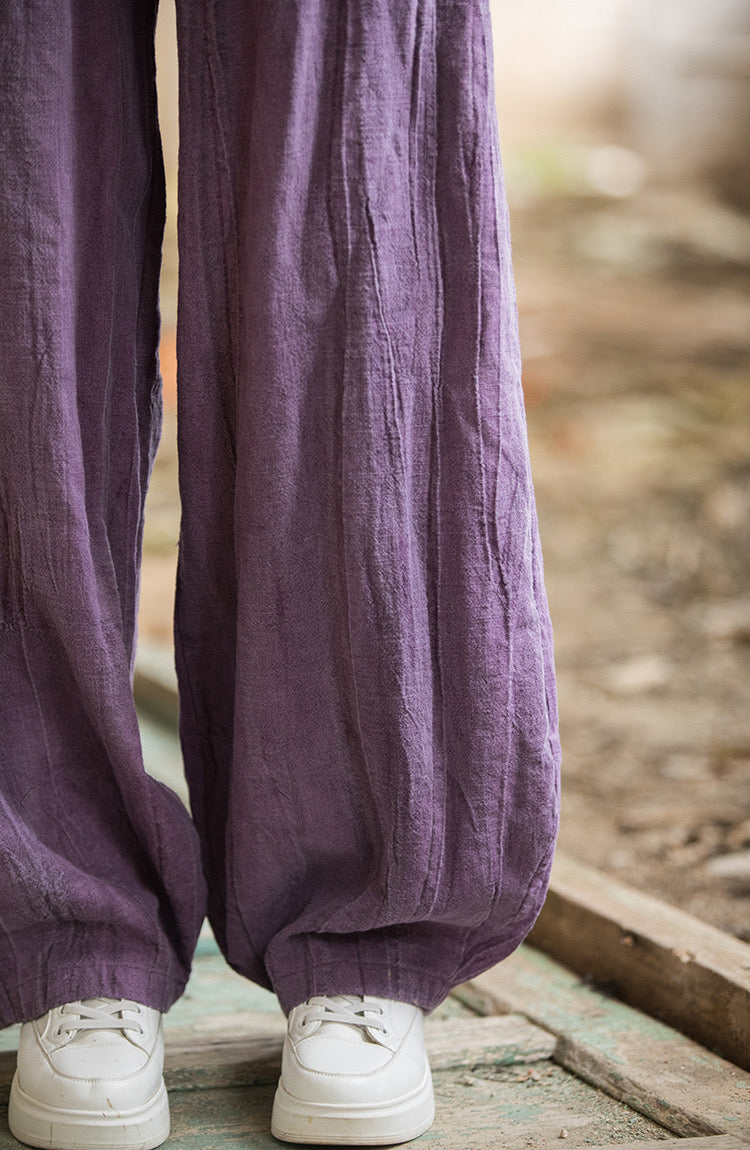 The Dao 道 of Zen Art Flow Pants • Straight Leg Pants • Tie Dye Folds • Linen Ramie Sunscreen Layer • Thick, Breathable, Durable