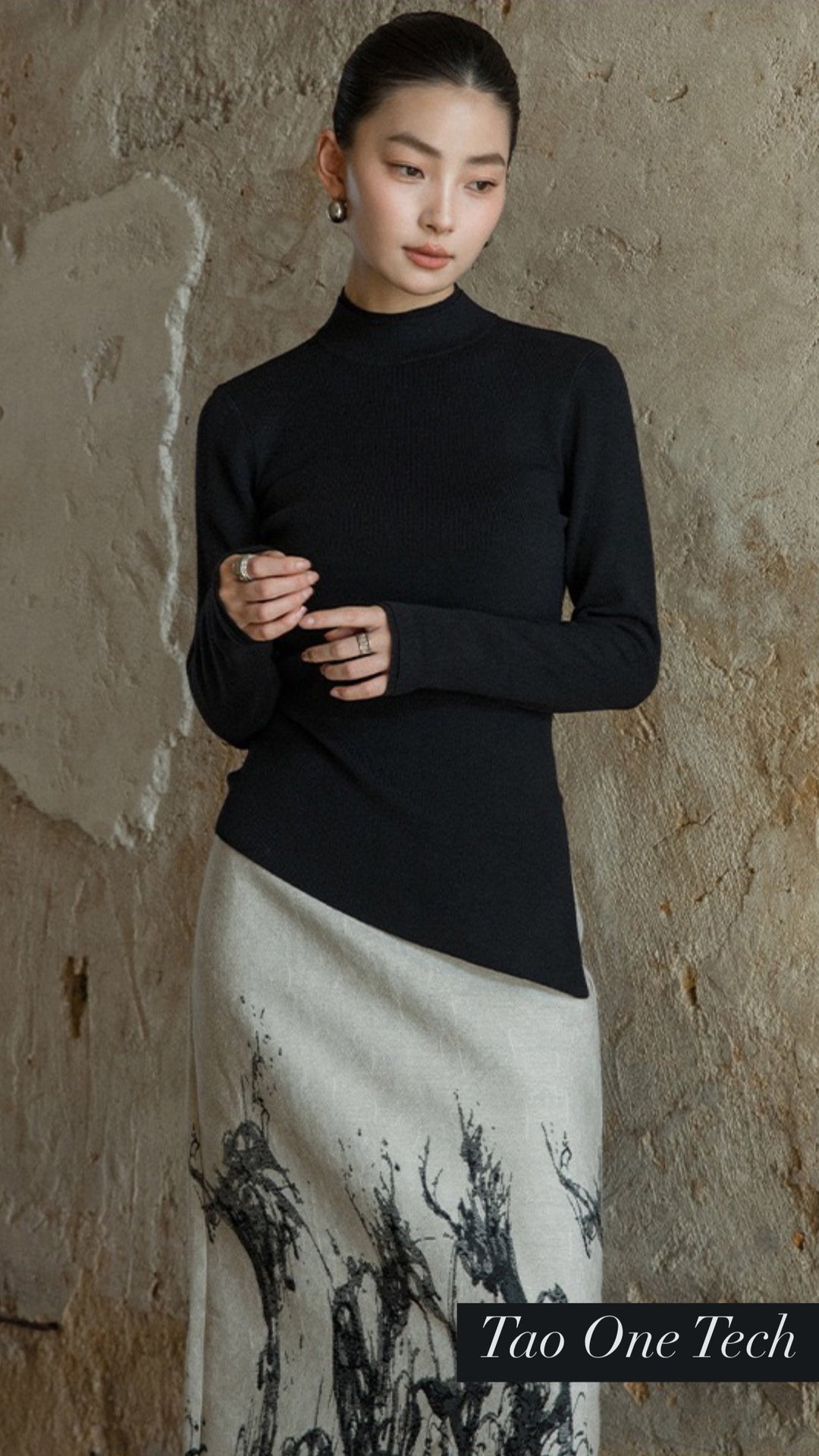 Tao One Tech™ • Zen Half Turtleneck Sweater • Bevel Design • Asymmetrical • Breathable • Non-Itchy • Washable Wool Acrylic Blend