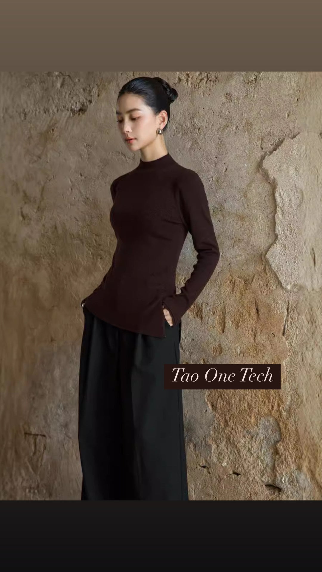 Tao One Tech™ • Zen Half Turtleneck Sweater • Bevel Design • Asymmetrical • Breathable • Non-Itchy • Washable Wool Acrylic Blend