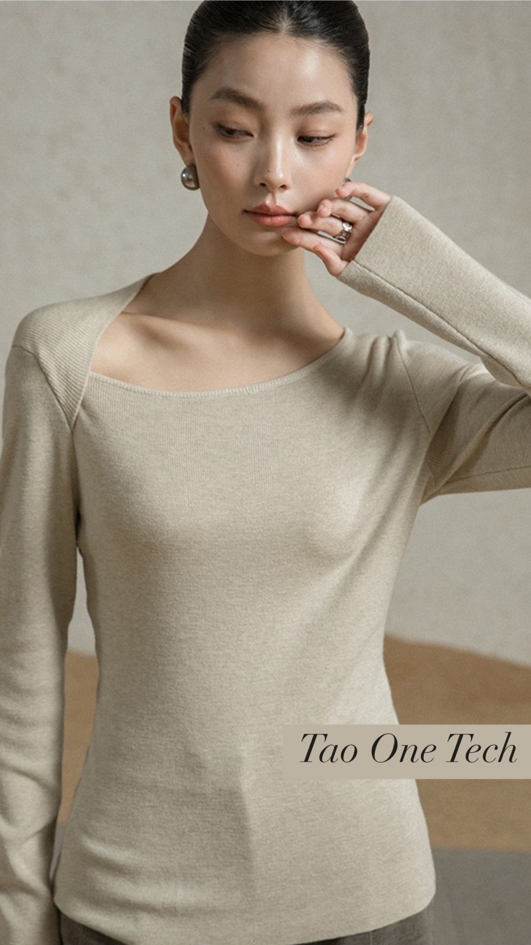 Tao One Tech™ • Zen Moon Crescent Sweater • Oblique Collar • Breathable • Non-Itchy • Washable Wool Acrylic Blend