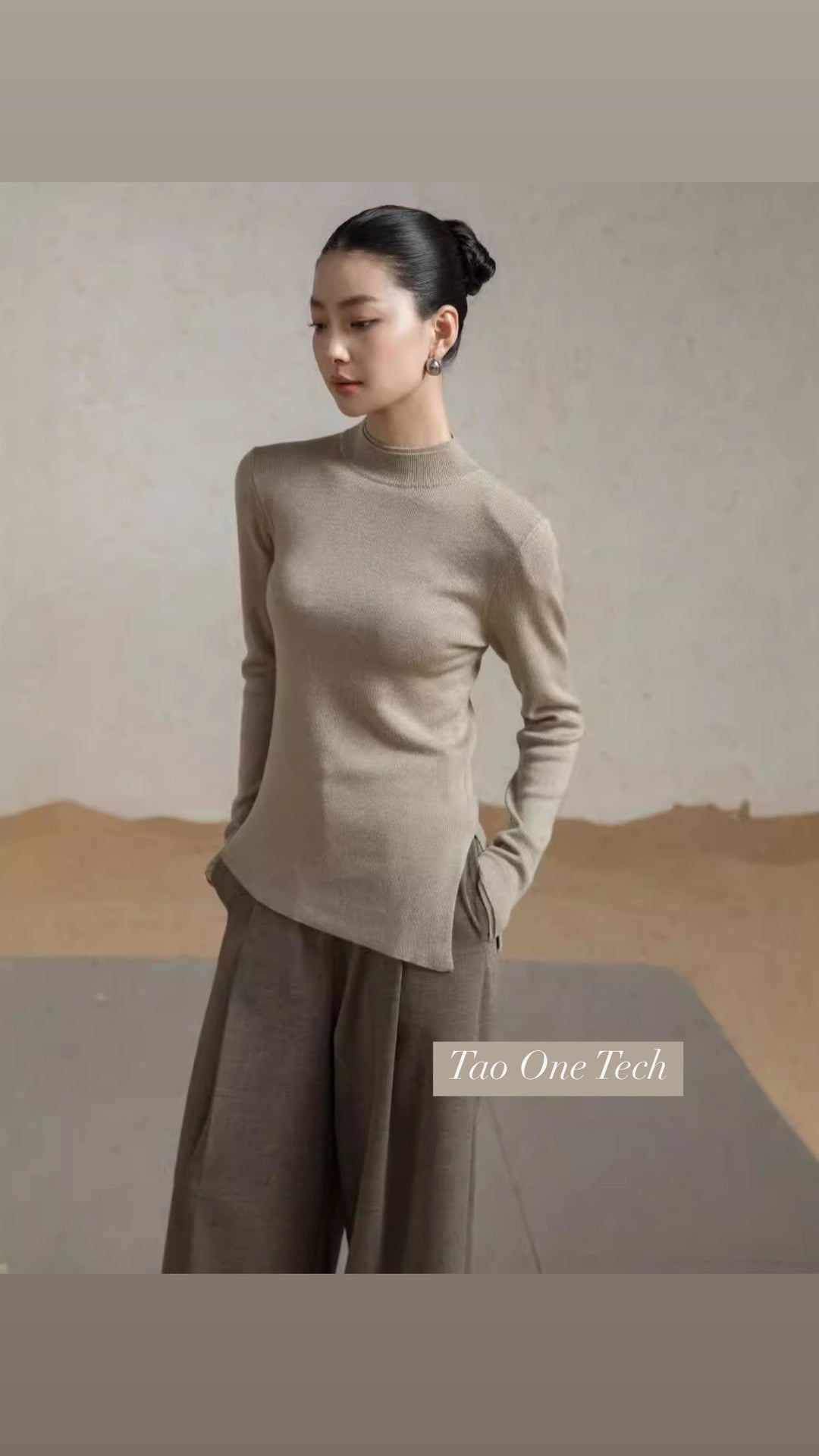 Tao One Tech™ • Zen Half Turtleneck Sweater • Bevel Design • Asymmetrical • Breathable • Non-Itchy • Washable Wool Acrylic Blend