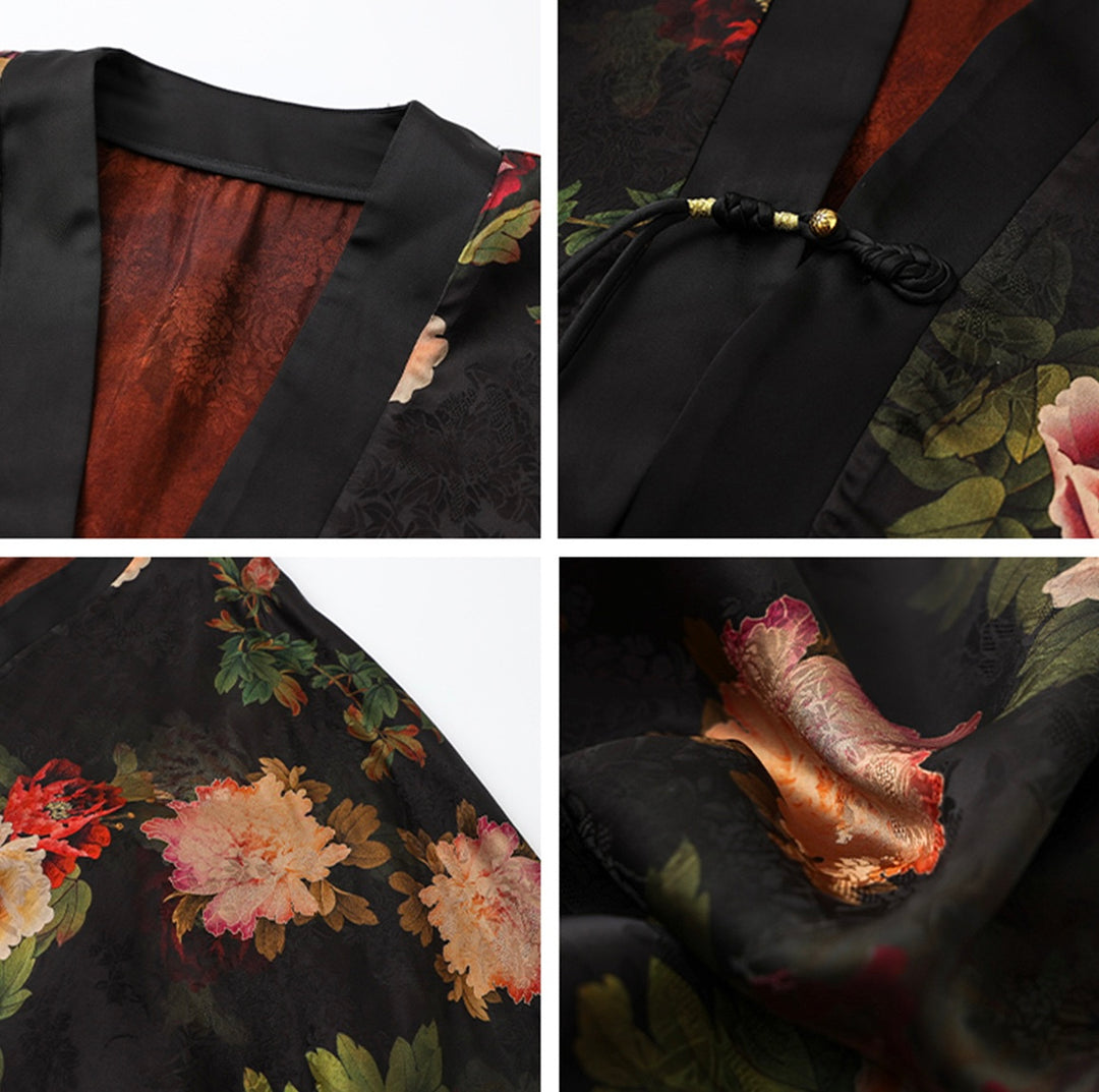 Tao One Tech™ • Zen Floral Kimono • Peony Jacquard Art • Silky • Flowy