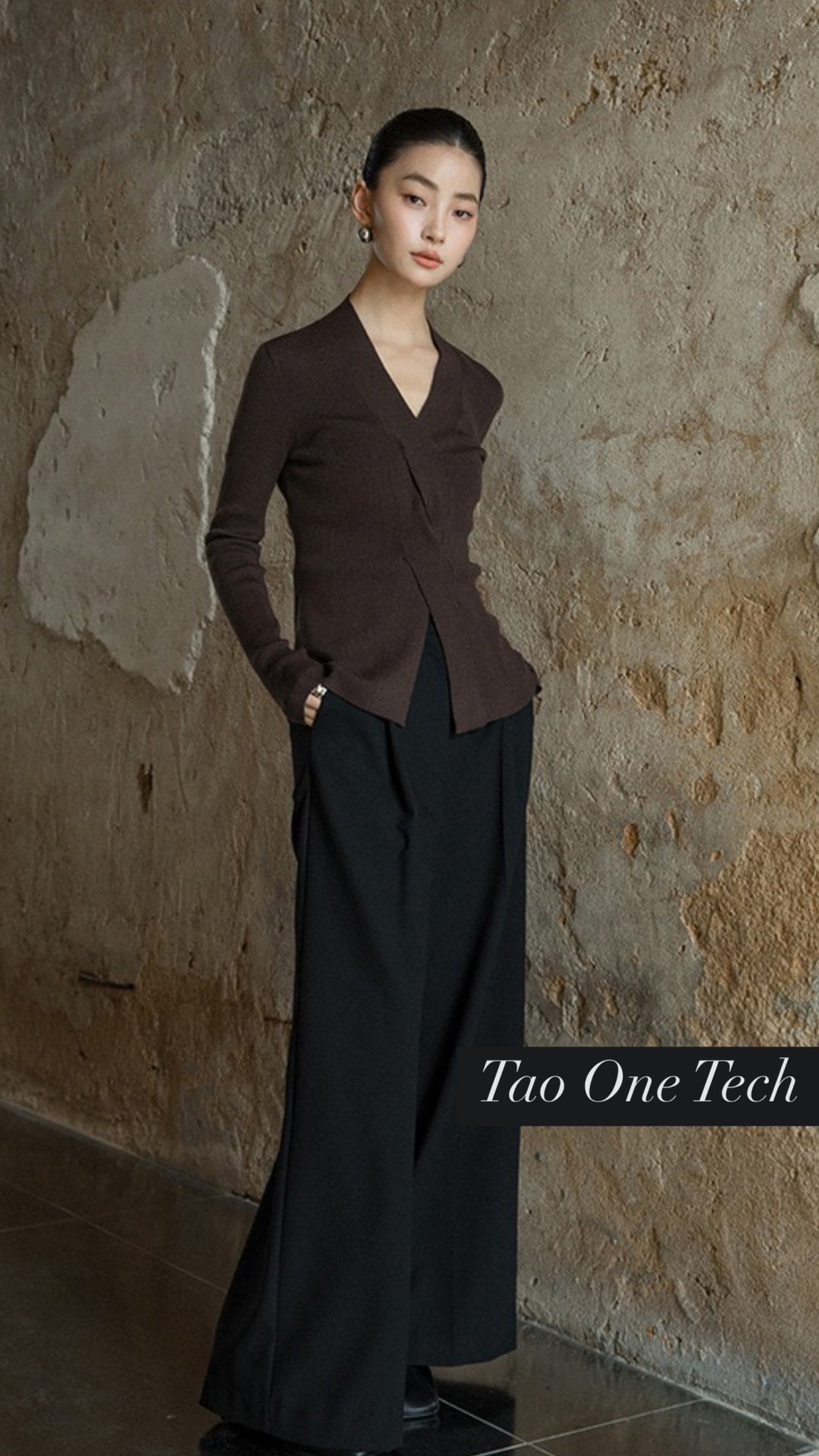 Tao One Tech™ • Zen V-Neck Infinity Sweater • Infinity Swirl Design • Breathable • Non-Itchy • Washable Wool Acrylic Blend