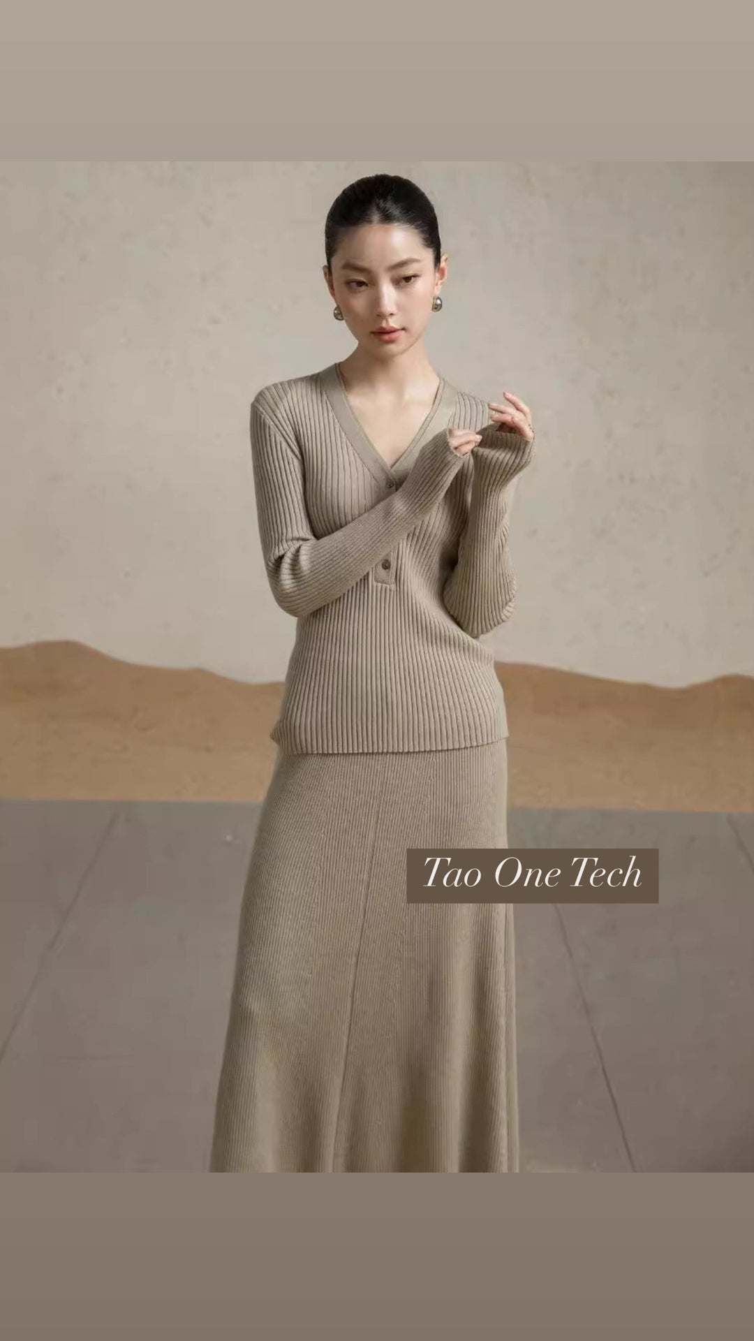 Tao One Tech™ • Zen V-Neck Ribbed Sweater • 3 Buttons • Breathable • Non-Itchy • Washable Wool Acrylic Blend