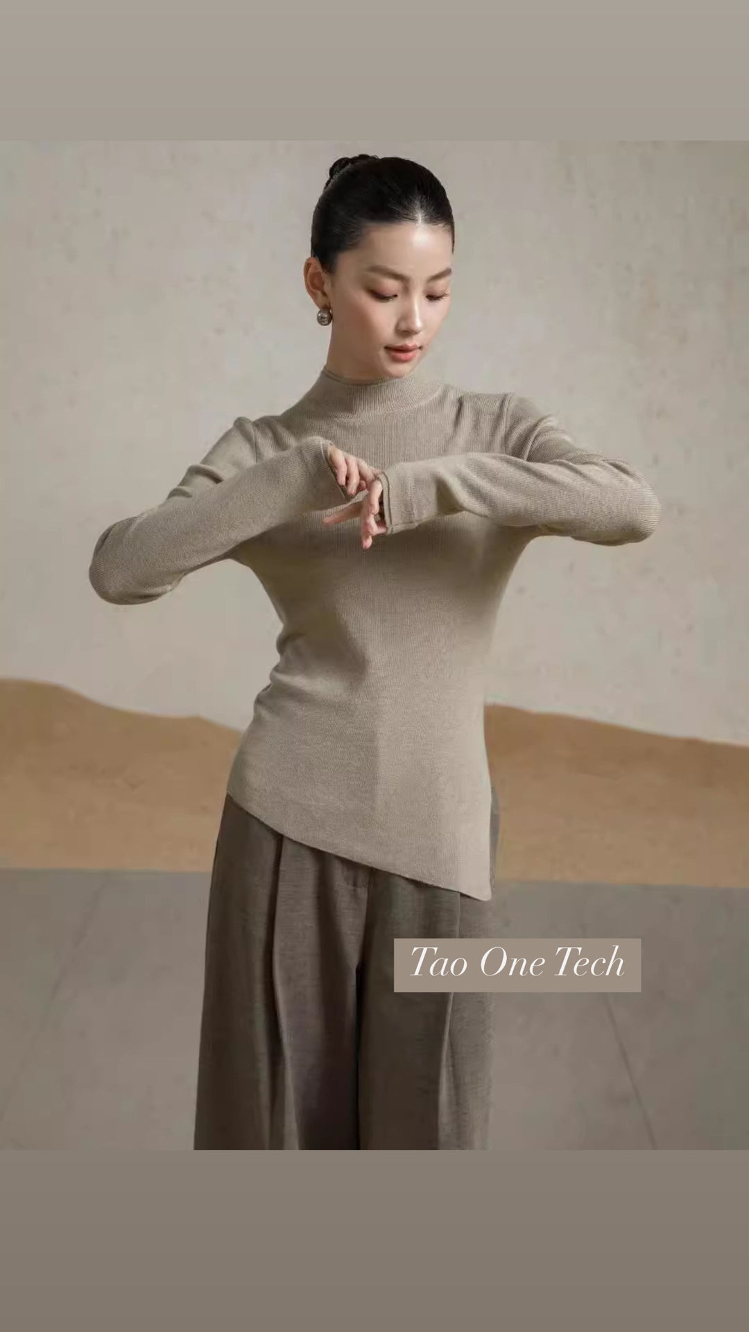 Tao One Tech™ • Zen Half Turtleneck Sweater • Bevel Design • Asymmetrical • Breathable • Non-Itchy • Washable Wool Acrylic Blend