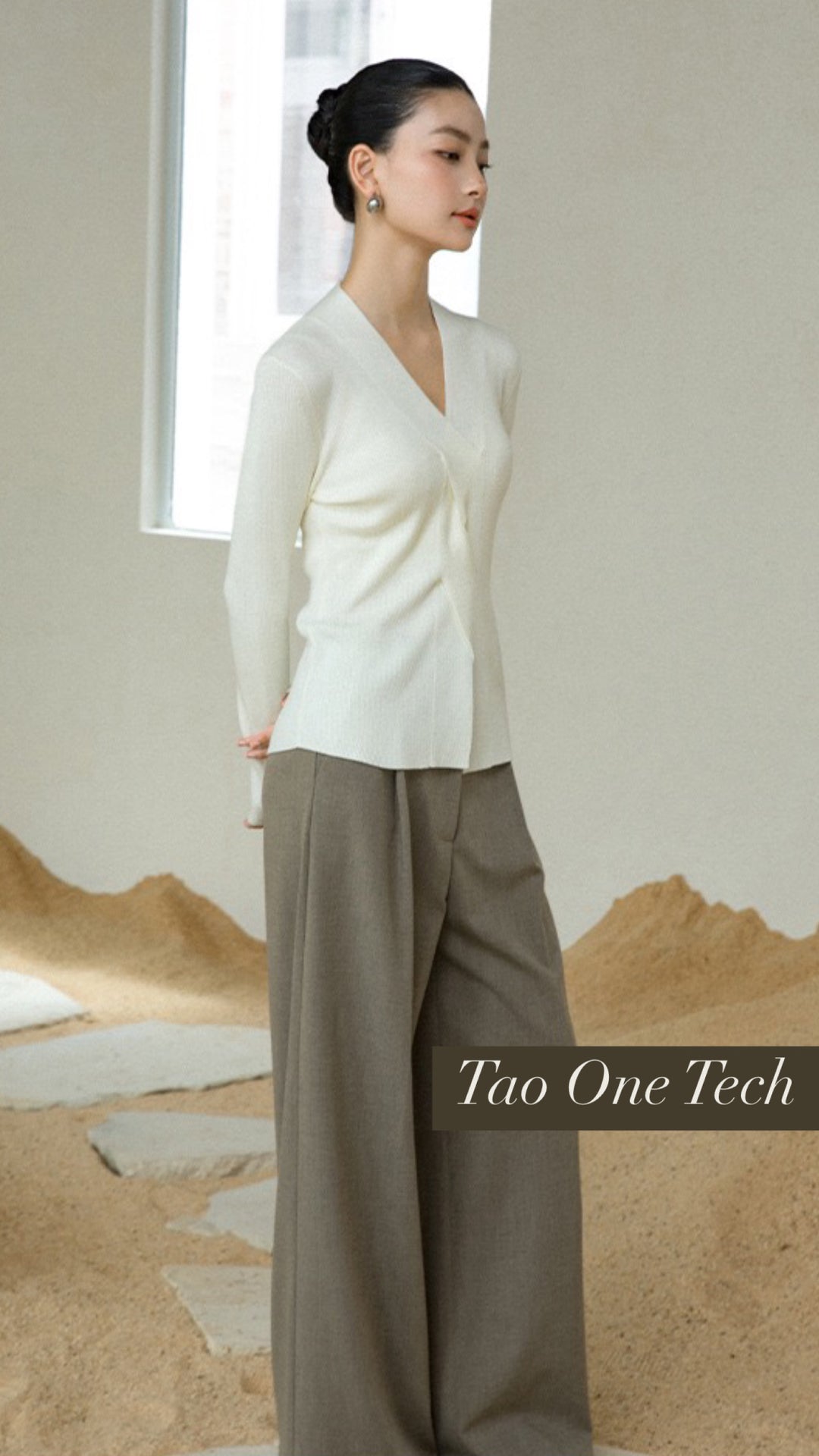 Tao One Tech™ • Zen V-Neck Infinity Sweater • Infinity Swirl Design • Breathable • Non-Itchy • Washable Wool Acrylic Blend