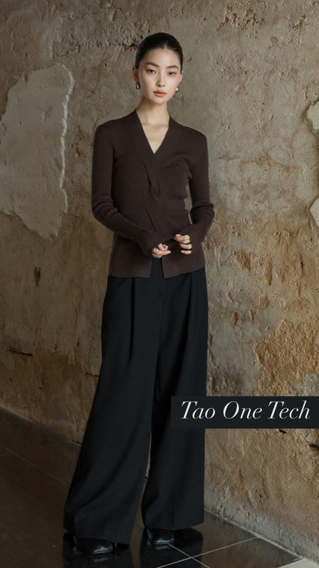 Tao One Tech™ • Zen V-Neck Infinity Sweater • Infinity Swirl Design • Breathable • Non-Itchy • Washable Wool Acrylic Blend