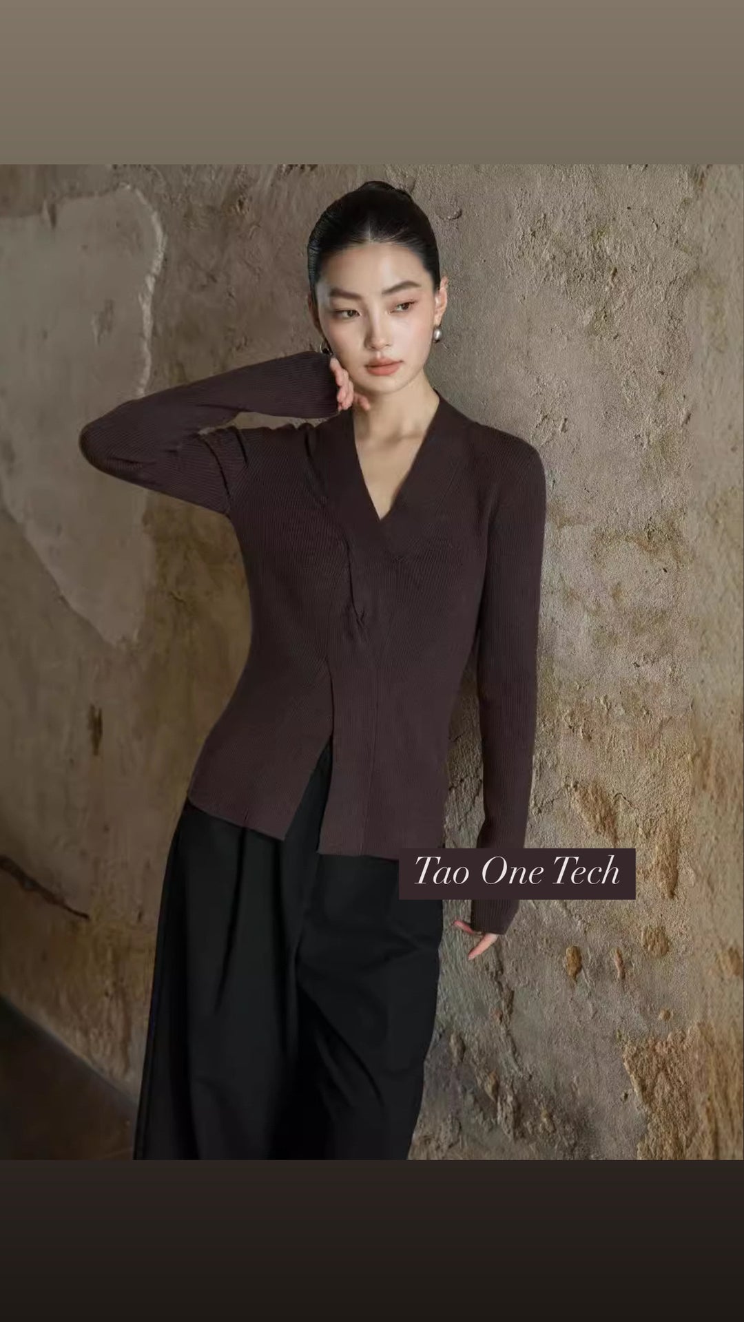 Tao One Tech™ • Zen V-Neck Infinity Sweater • Infinity Swirl Design • Breathable • Non-Itchy • Washable Wool Acrylic Blend