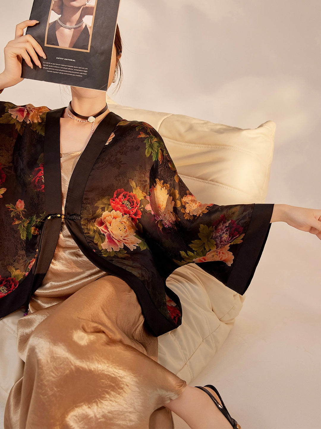 Tao One Tech™ • Zen Floral Kimono • Peony Jacquard Art • Silky • Flowy