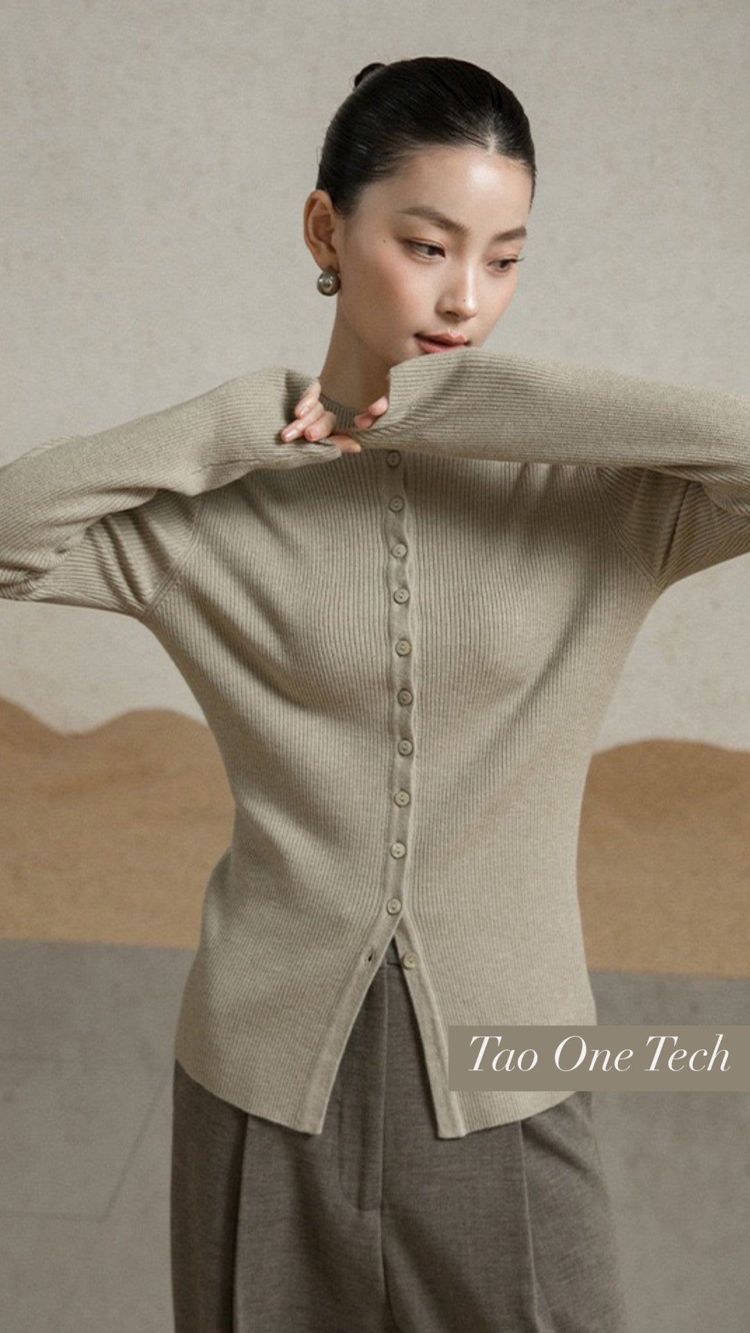 Tao One Tech™ • Zen Elegant Button-Up Sweater Cardigan • Breathable • Non-Itchy • Washable Wool Acrylic Blend