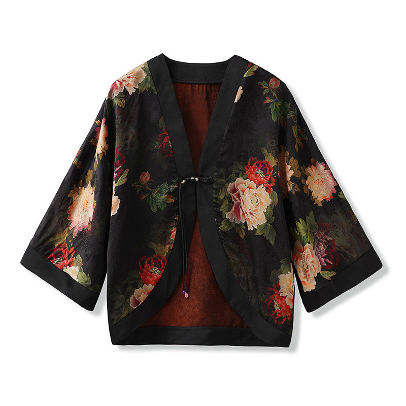 Tao One Tech™ • Zen Floral Kimono • Peony Jacquard Art • Silky • Flowy