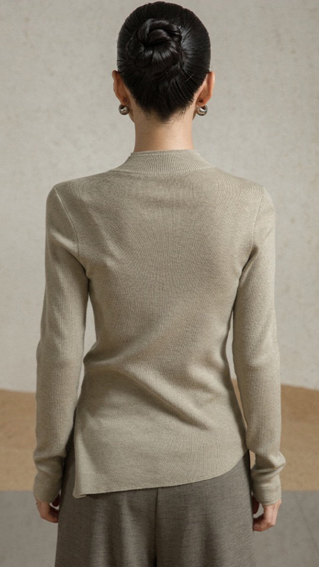 Tao One Tech™ • Zen Half Turtleneck Sweater • Bevel Design • Asymmetrical • Breathable • Non-Itchy • Washable Wool Acrylic Blend