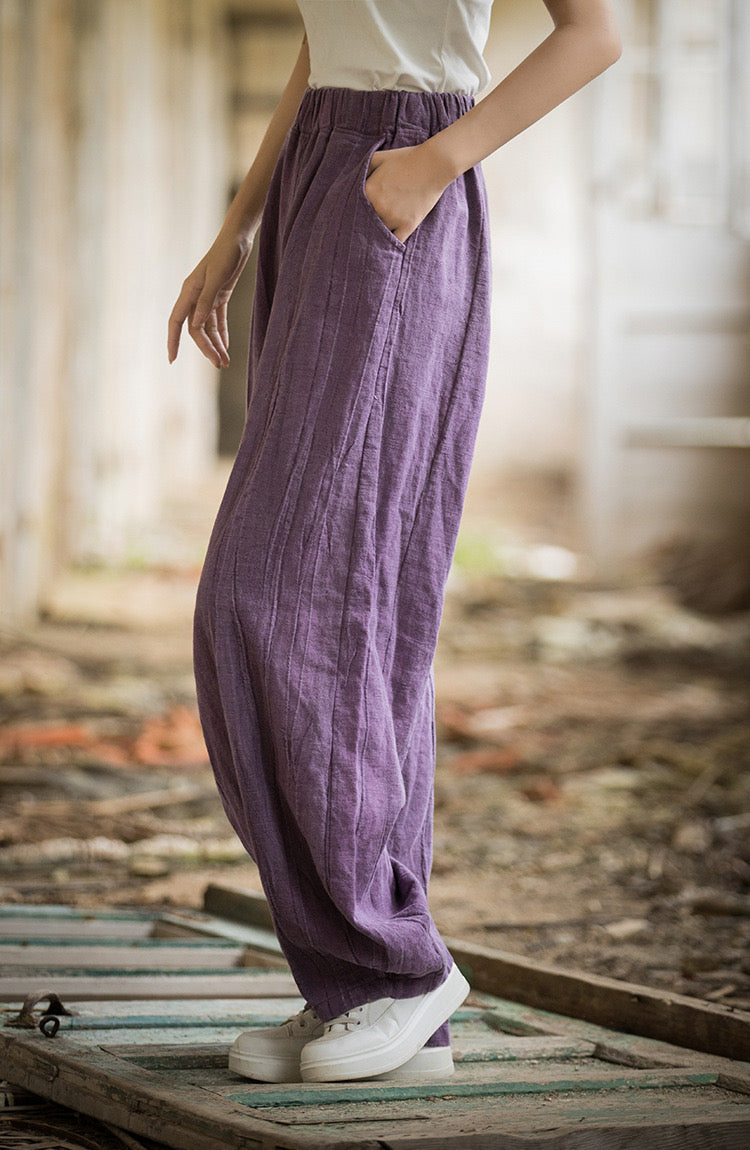 The Dao 道 of Zen Art Flow Pants • Straight Leg Pants • Tie Dye Folds • Linen Ramie Sunscreen Layer • Thick, Breathable, Durable