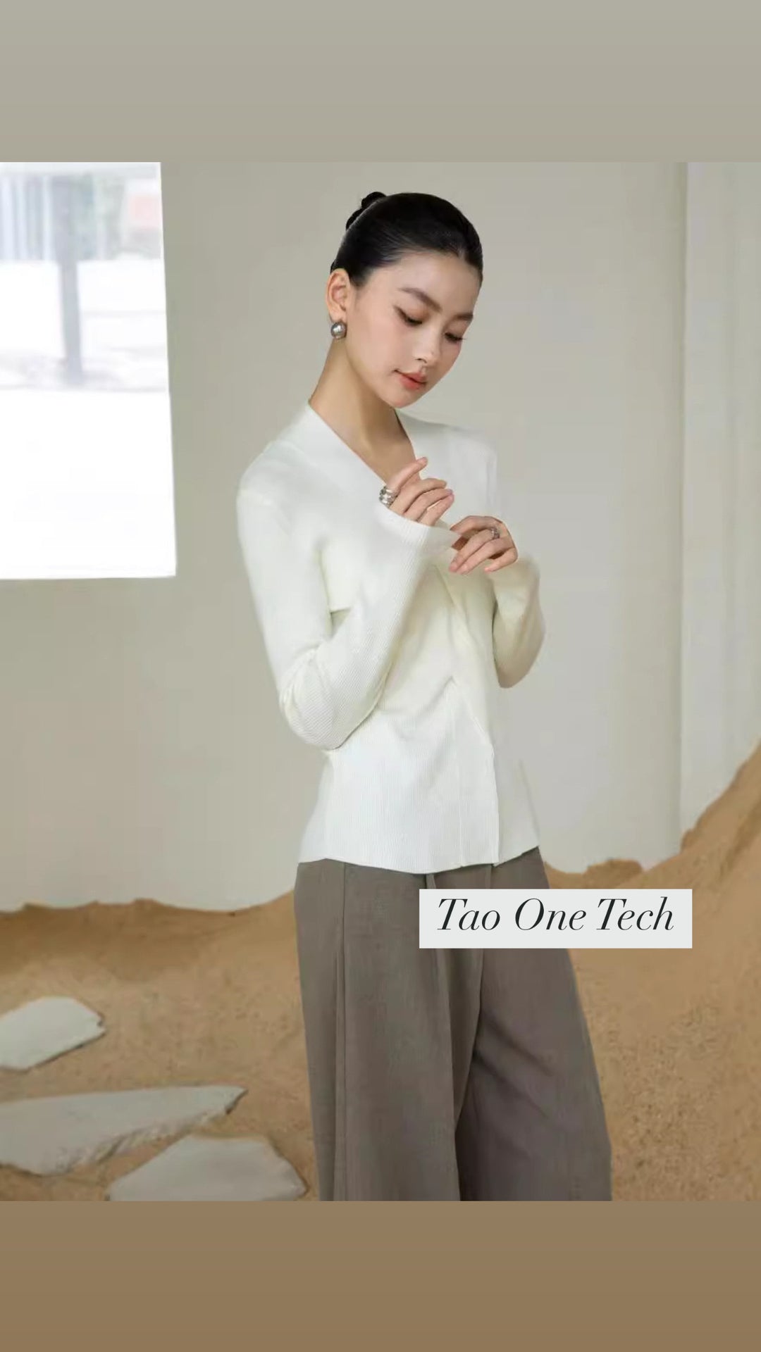 Tao One Tech™ • Zen V-Neck Infinity Sweater • Infinity Swirl Design • Breathable • Non-Itchy • Washable Wool Acrylic Blend