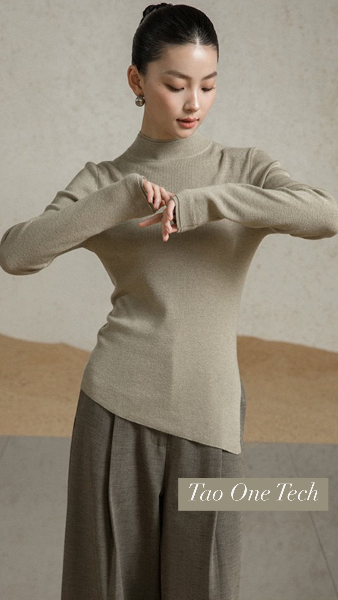 Tao One Tech™ • Zen Half Turtleneck Sweater • Bevel Design • Asymmetrical • Breathable • Non-Itchy • Washable Wool Acrylic Blend