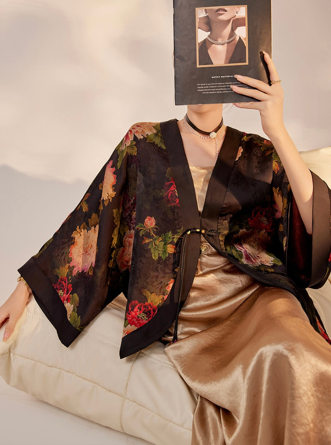 Tao One Tech™ • Zen Floral Kimono • Peony Jacquard Art • Silky • Flowy