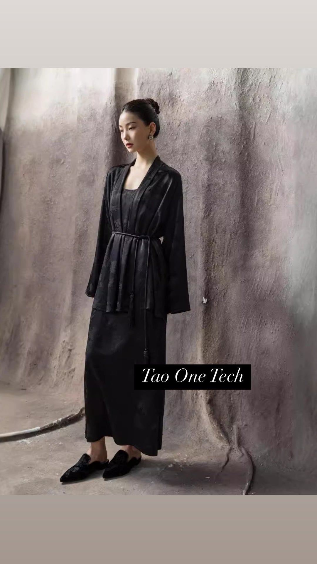 Tao One Tech™ • Floral Jacquard Kimono • with Lace-Up Tassels • Silky Rayon