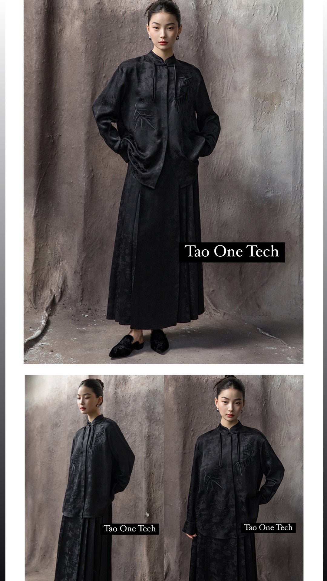 Tao One Tech™ • Zen Tassel Button Up Shirt • Bamboo Art Embroidery • Ancient Garden Jacquard Pattern • Heaven’s Silk Rayon Linen • Tencel Lyocell