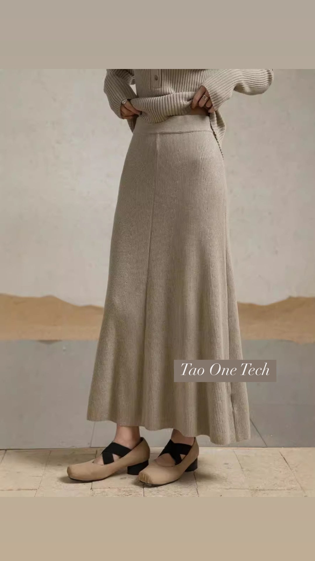 Tao One Tech™ • Zen Lotus Knit Skirt • High Waist • Mid-Length Hip Skirt• Breathable • Non-Itchy • Washable Wool Acrylic Blend