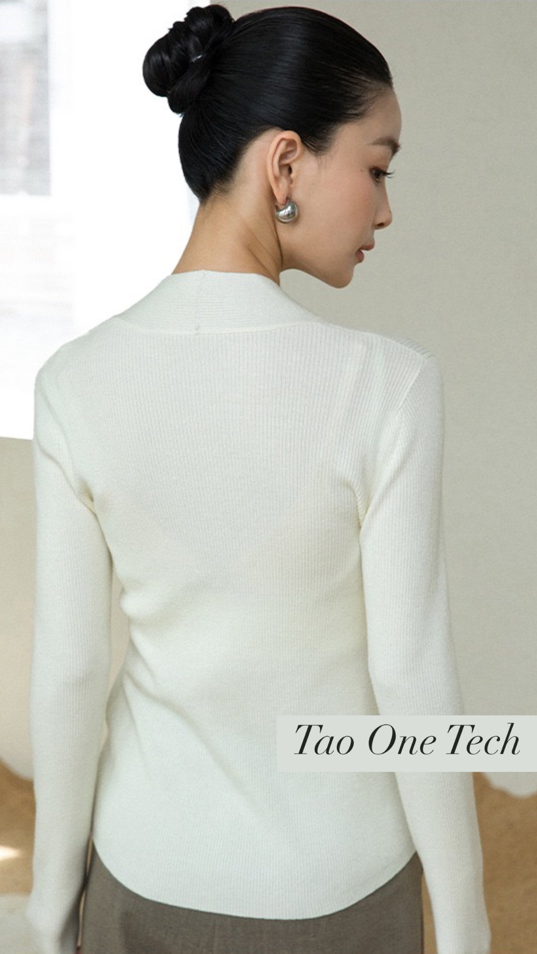 Tao One Tech™ • Zen V-Neck Infinity Sweater • Infinity Swirl Design • Breathable • Non-Itchy • Washable Wool Acrylic Blend