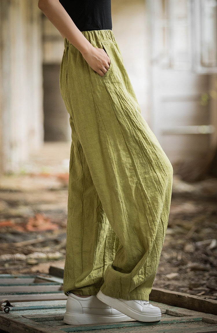 The Dao 道 of Zen Art Flow Pants • Straight Leg Pants • Tie Dye Folds • Linen Ramie Sunscreen Layer • Thick, Breathable, Durable