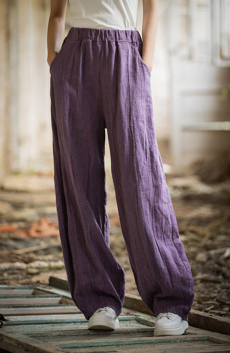 The Dao 道 of Zen Art Flow Pants • Straight Leg Pants • Tie Dye Folds • Linen Ramie Sunscreen Layer • Thick, Breathable, Durable