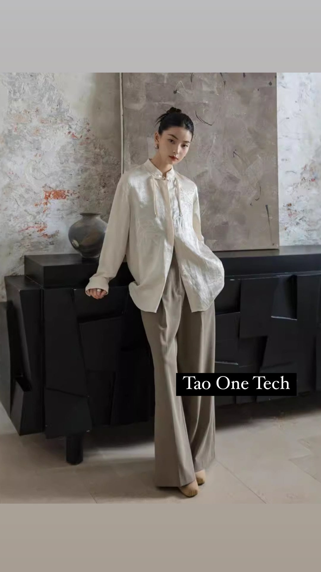 Tao One Tech™ • Zen Tassel Button Up Shirt • Bamboo Art Embroidery • Ancient Garden Jacquard Pattern • Heaven’s Silk Rayon Linen • Tencel Lyocell