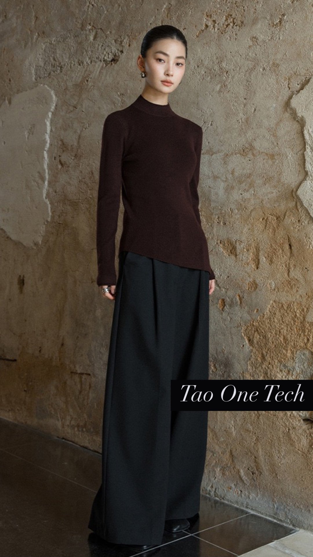 Tao One Tech™ • Zen Half Turtleneck Sweater • Bevel Design • Asymmetrical • Breathable • Non-Itchy • Washable Wool Acrylic Blend