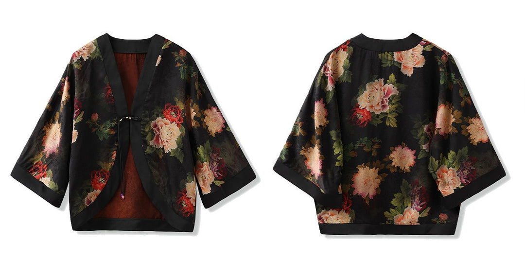 Tao One Tech™ • Zen Floral Kimono • Peony Jacquard Art • Silky • Flowy