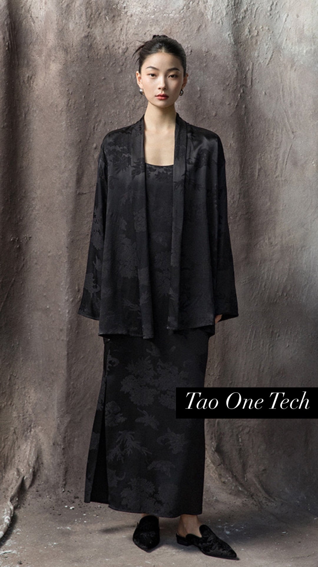 Tao One Tech™ • Floral Jacquard Kimono • with Lace-Up Tassels • Silky Rayon