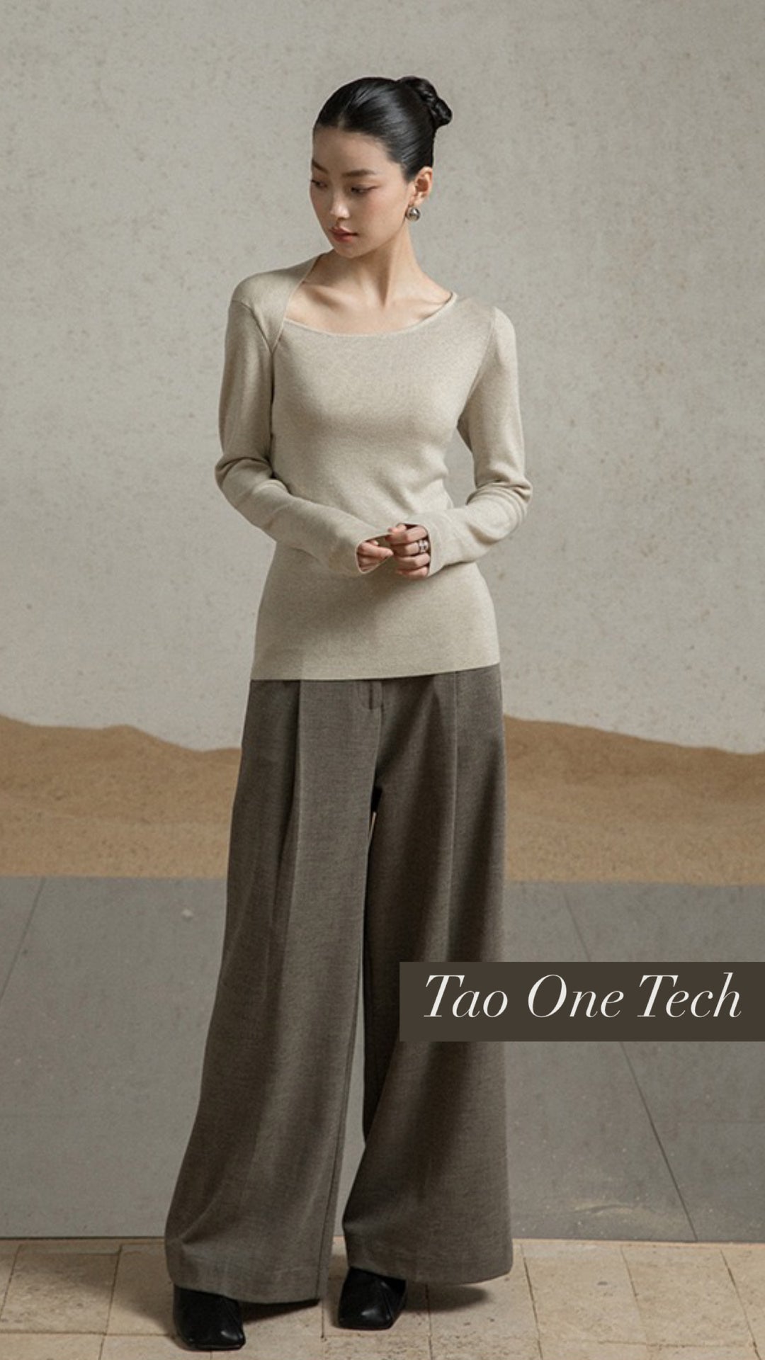 Tao One Tech™ • Zen Moon Crescent Sweater • Oblique Collar • Breathable • Non-Itchy • Washable Wool Acrylic Blend