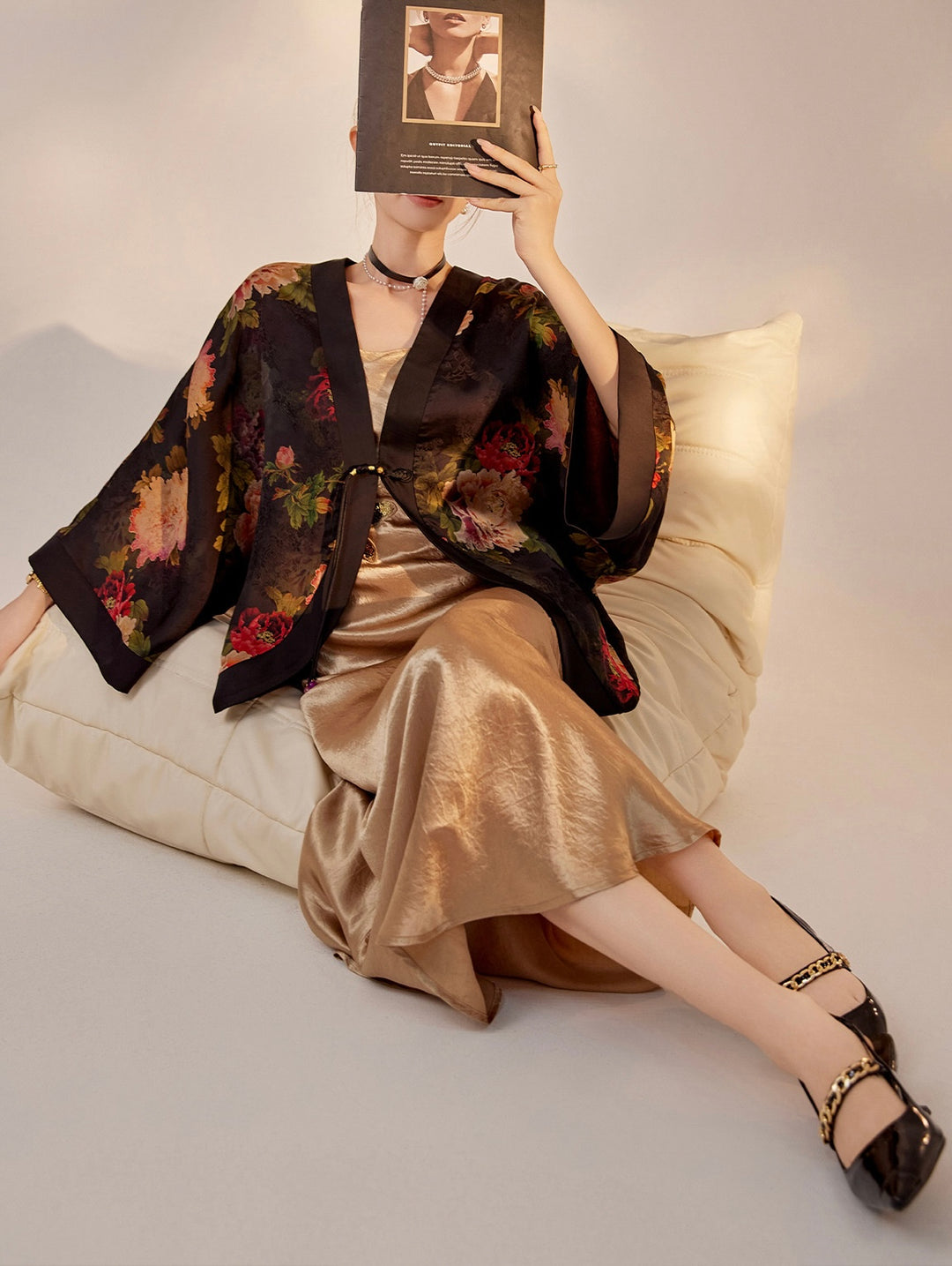 Tao One Tech™ • Zen Floral Kimono • Peony Jacquard Art • Silky • Flowy