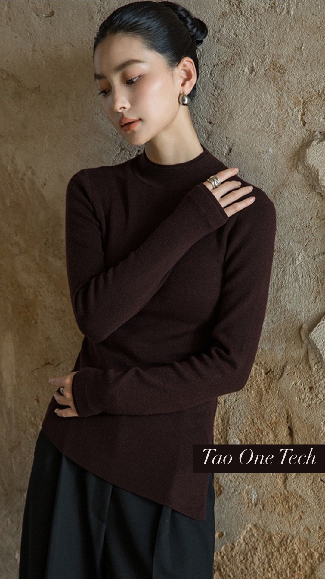 Tao One Tech™ • Zen Half Turtleneck Sweater • Bevel Design • Asymmetrical • Breathable • Non-Itchy • Washable Wool Acrylic Blend