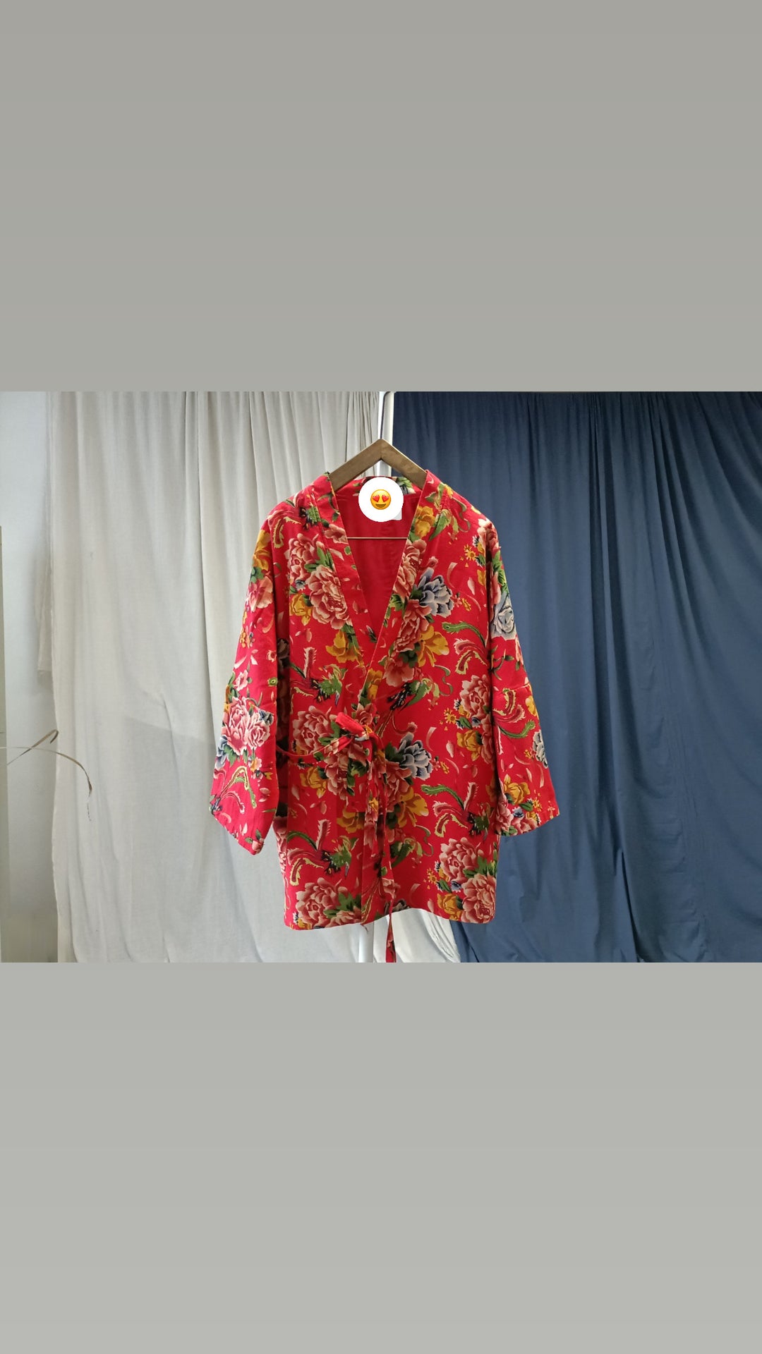 Tao One Tech™ • Red Floral Kimono Coat • Butterfly Wing Sleeves • Tech Pockets • Linen Cotton