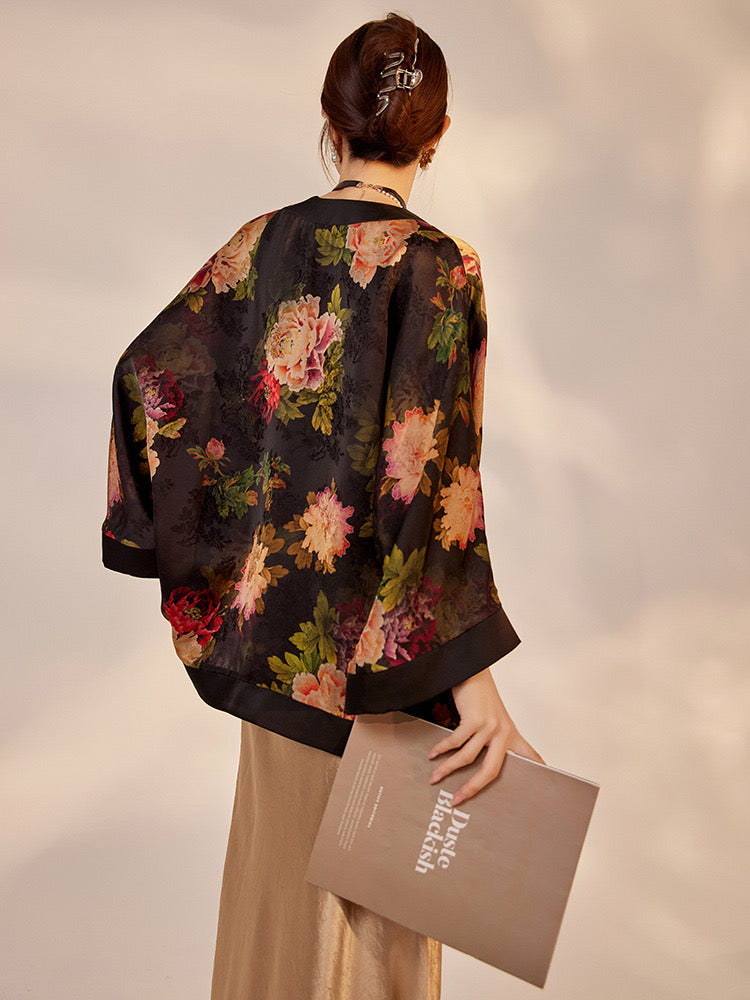 Tao One Tech™ • Zen Floral Kimono • Peony Jacquard Art • Silky • Flowy