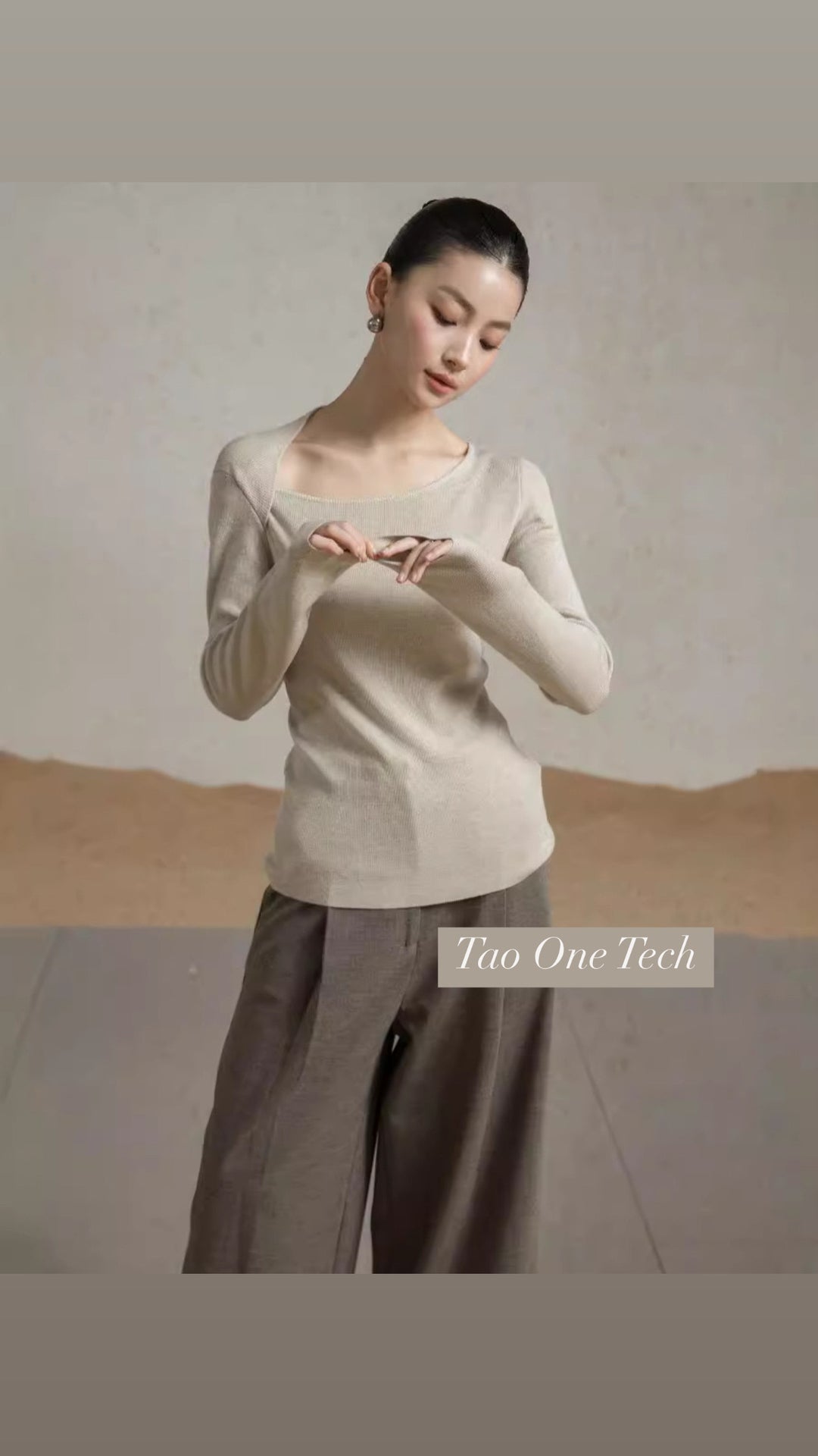 Tao One Tech™ • Zen Moon Crescent Sweater • Oblique Collar • Breathable • Non-Itchy • Washable Wool Acrylic Blend