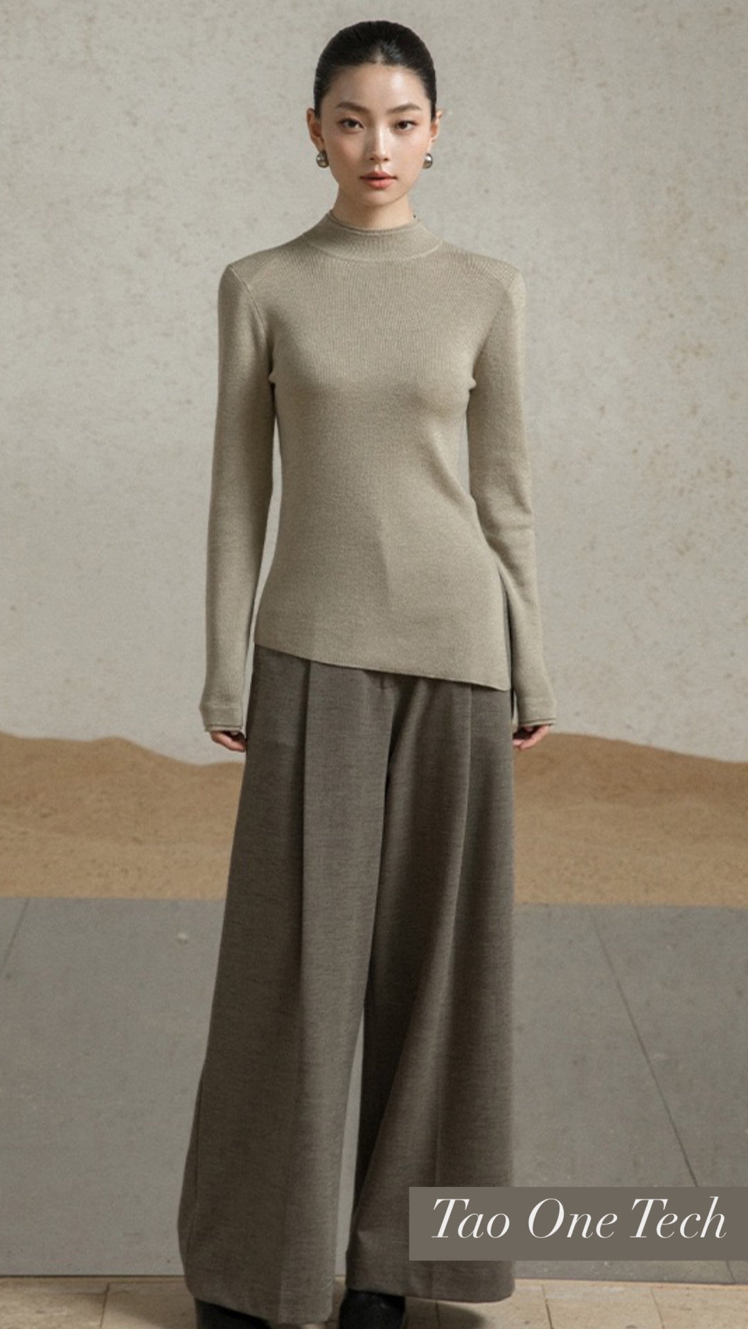 Tao One Tech™ • Zen Half Turtleneck Sweater • Bevel Design • Asymmetrical • Breathable • Non-Itchy • Washable Wool Acrylic Blend