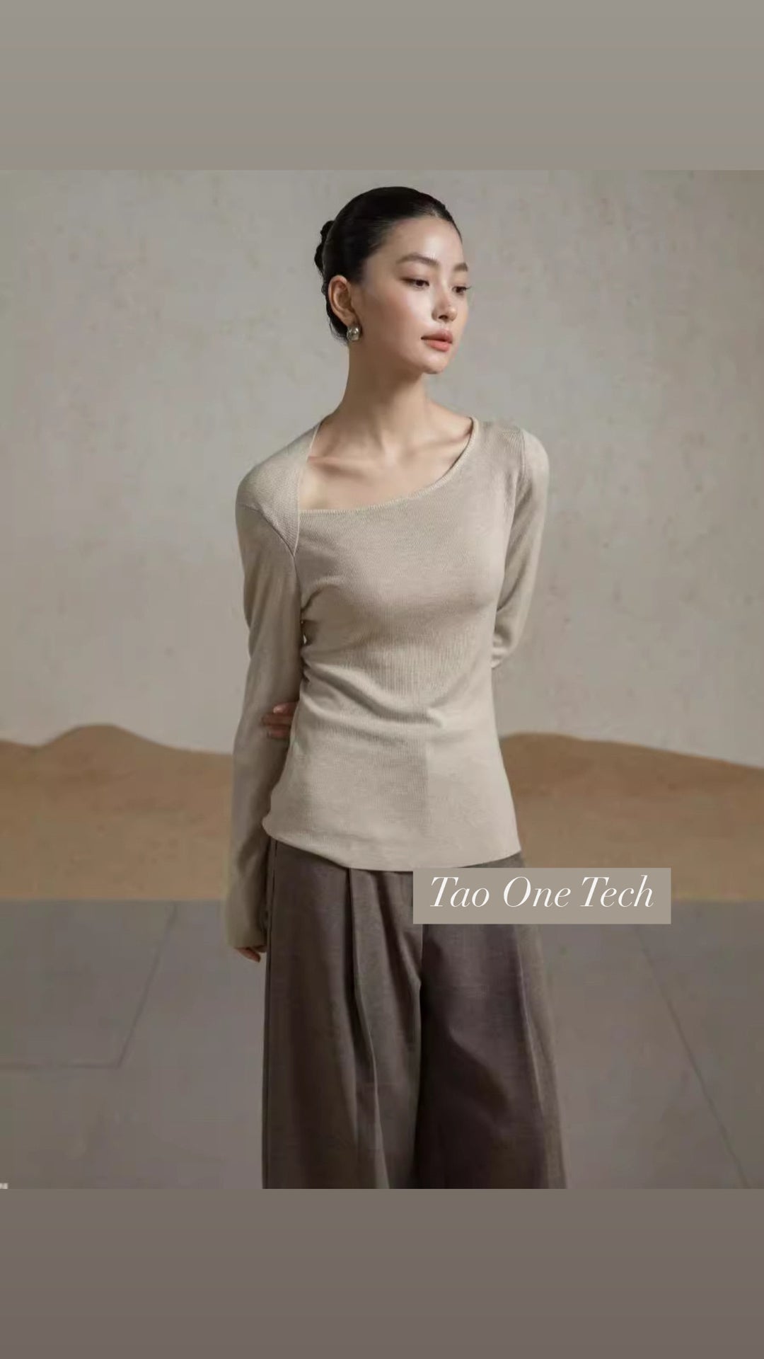 Tao One Tech™ • Zen Moon Crescent Sweater • Oblique Collar • Breathable • Non-Itchy • Washable Wool Acrylic Blend